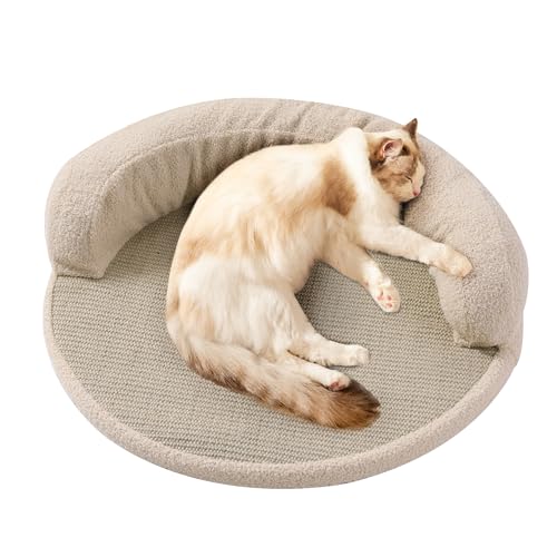 MABOZOO Sisal Cat Scratch Lounge with Pillow,Round Cat Scratcher ...