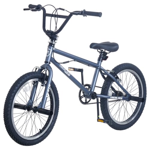 TRIOBLADE 20 Inch BMX Bike for Boys Girls & Adults Freestyle BMX Bicycle with 360 Degree Rotating Handlebar & 4 Pegs High-Ten Steel Frame Rear U-Brake, Professional Stunt Bike (Grey)