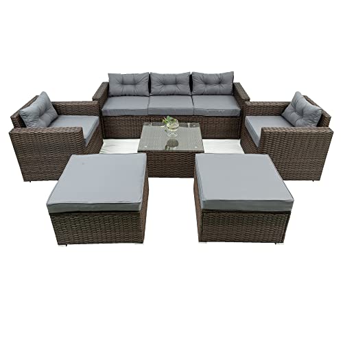Glorhome 6-Piece Outdoor Patio Furniture Set, All-Weather Pe Rattan Conversation Sectional Sofa W/Storage Box And Glass Table For Backyard Porch Poolside, Black2 #TOP1