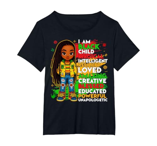 Black History I Am Black Child African American Kids Girls T-Shirt, Women's Plus, Black, 2X