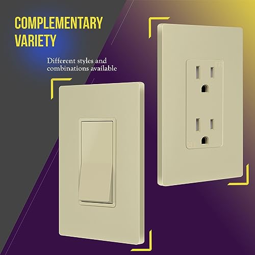 Image of ENERLITES Screwless Decorator Wall Plate Child Safe Outlet Cover, Size 1-Gang 4.68 inch H x 2.93 inch L, Unbreakable Polycarbonate Thermoplastic, SI8831-I, Glossy, Ivory (Pack of 2)
