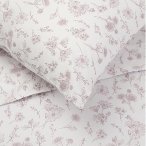Image of Linen Home Cotton Percale Flat Bedsheet Set King Size Floral Mauve