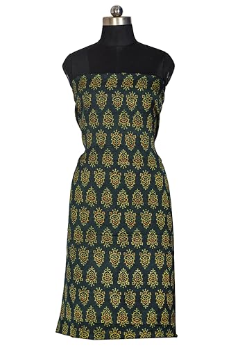 Image of Ethnics of Kutch Women's Ajrakh Modal Silk Natural Dye Hand Block Print Unstitched Kurta Fabric (For Lenght - Refer Bullet Point Below)