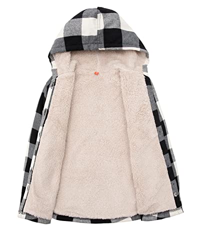 Image of ZENTHACE Boys Sherpa Fleece Lined Flannel Plaid Button Down Shirt Jacket,Hooded Flannel Shirt with Hand Pockets