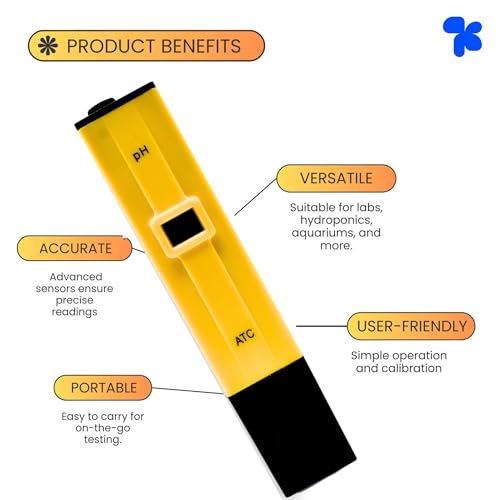 Image of AMPEREUS Yellow Digital pH meter for water testing, soil testing, Water Purity tester for home, commercial, with solution