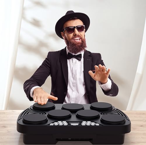 McbeAn Tabletop Electric Drum Set, Portable Electronic Drum Kit with LED Display and Built-in Speakers, 2000 MAh Battery, E-Drums Support PC Connection for Gift for Kids and Adult Beginners