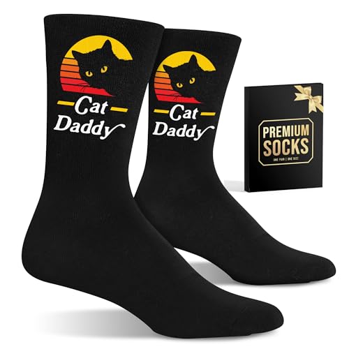 Funny Socks for Men - Ideal Cat Dad Gifts and Fathers Day Presents Comical Black Cat Lovers Unique gifts for Mom and Dad Christmas Gift Warm and Humorous