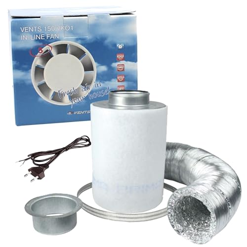 SUPACROP Kit de Ventilation 100mm 125mm 150mm pour Chambre de Culture avec Extracteur d'air et Filtre à Charbon Actif