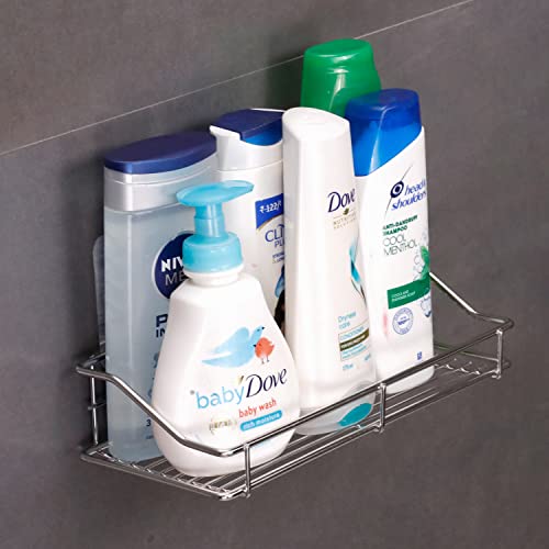 HOKIPO® Magic Sticker Series Stainless Steel No Drill Wall Mounted Bathroom Shelf, 25x11 cm (Model - AR3173)
