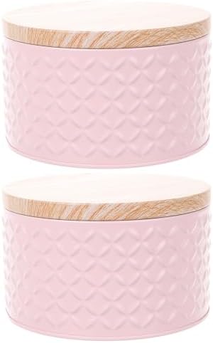 NUOBESTY 2 adet şeker paketleme kutusu, demir, ahşap kapaklı, yuvarlak atıştırmalık kutusu, partiler ve pasta saklamak için - Görsel 1