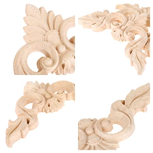 Muxsam 4Pcs Wood Carved Appliques Onlays, Unpainted Little Wooden Corners Flower Carvings Decals For Mirrors Cabinets Walls Doors Chests Dressers Night Stand Diy Artwork Project, 15X15Cm/5.9"X5.9" #TOP2