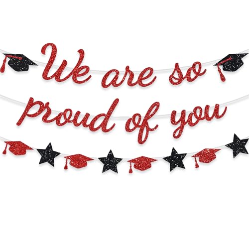 Image of We Are So Proud Of You Banner Graduation Party Decorations Glitter Congratulations Class Grad Ideas Red