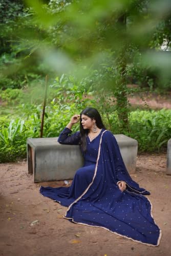 Image of Elegant Fox Georgette Gown with Sequence Work & Moti Lace Dupatta Party & Ethnic for Women