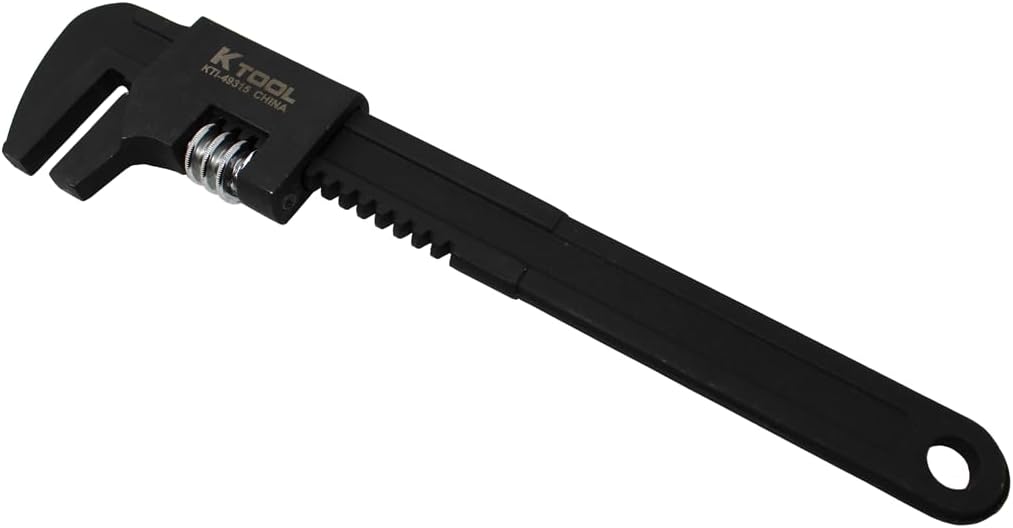 K Tool International 49315 15" Adjustable Pipe Wrench for Garages, Repair Shops and DIY, Adjusts to 3-1/4", Black Oxide