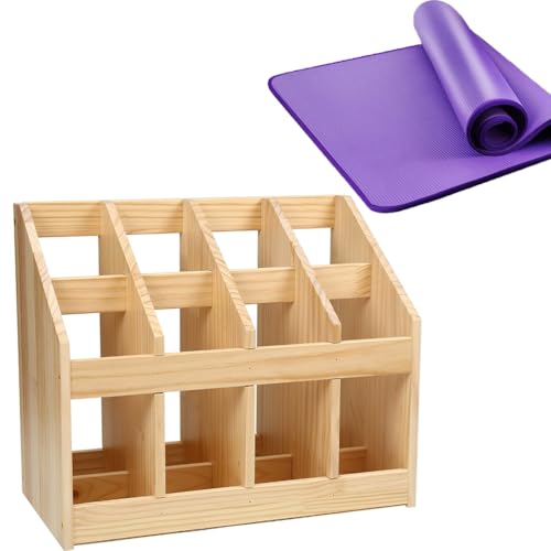 LUYMIBDO 8-Grid Wooden Rug Stand