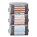Organizador de bolsas de almacenamiento de ropa de gran capacidad con cremalleras, cajas de almacenamiento de armario plegables para edredones, mantas, gris, 3 piezas