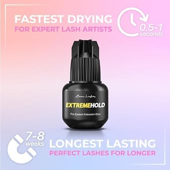 Extreme Hold Eyelash Extension Glue for Professionals | Strongest Black Lash Adhesive for Long Lasting Semi Permanent Individual Lash Extensions | 0.5-1s Fastest Drying & up to 8 Weeks Retention