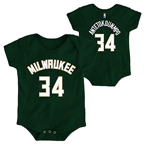 Outerstuff NBA Newborn Infants Team Color Name and Number Player Bodysuit Creeper (0/3 Months, Giannis Antetokounmpo Green)