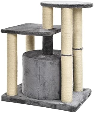 Amazon Basics Small Cat Tree Tower With Condo And Scratching Post - 26 x 19 x 31 Inches, Gray