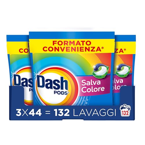 Dash Pods Detersivo Lavatrice In Capsule, 132 Lavaggi (3x44), Salva Colore, Rimuove Le Macchie, Igienizza, Brillantezza Per I Capi