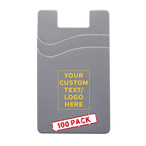 DISCOUNT PROMOS 100 Montego Silicone Phone Wallets Pack - Customizable Text, Logo - Strong Adhesive, Dual Pocket - Grey