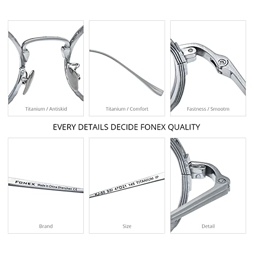 Fonex Titanium Glasses Frame Men,Retro Round Square Optical Eyeglasses Women Vintage Eyewear (Fkj50 Brown) #TOP3