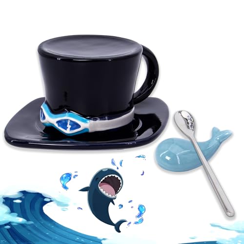 Roffatide Anime Taza de café sombrero cerámica taza de café taza de leche taza de oficina regalo de cumpleaños de Navidad o recuerdo (cuchara + estante de cuchara labun)