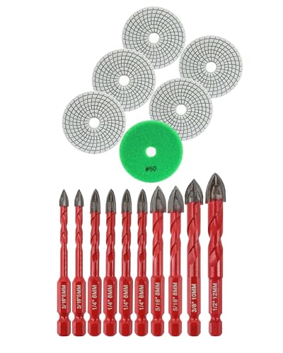 Foret sec diamant FOCSTOL 10 pcs et disque polissage pour percer carrelage