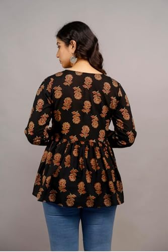 Image of Women's Floral Print Reyon Peplum Top - Casual Loose Fit 3 /4 Sleeve Tunic top, Stylish V-Neck Flared Kurti, Comfortable Everyday Wear
