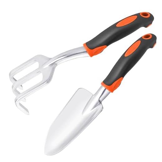 Garden Tool Set, 2 Pack Heavy Duty Gardening Tools Set Include Garden Shovel and Hand Rake Claw Tool with Ergonomic Handle, Small Gardening Hand Tools for Digging Weeding Planting Transplanting