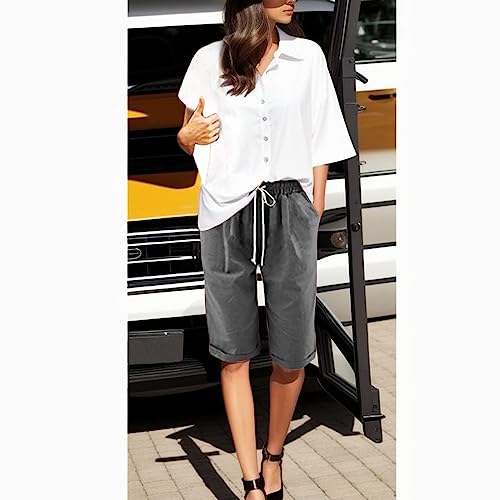 Lainuyoah Short feminino de perna larga, comprimento pequeno, casual, atlético, com bolso, bermudas