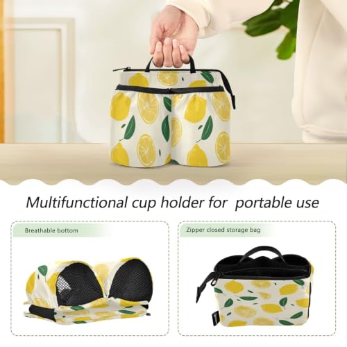 Image of Luggage Cup Holder for Suitcases Free Hands Suitcase Cup Holder Travel Luggage Drink Holder Portable Luggage Cup Caddy Bag Carrier with Handle Yellow Lemon