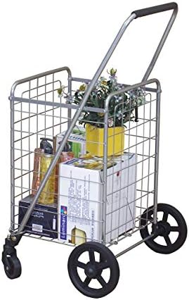Wellmax WM99024S Grocery Utility Shopping Cart | Easily Collapsible and Portable to Save Space + Heavy Duty, Light Weight Trolley with Rolling Swivel Wheels (Renewed)
