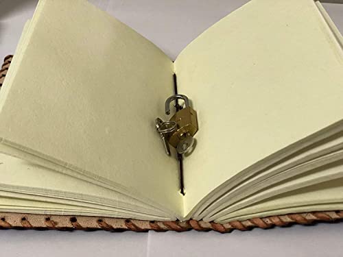 Image of Vintage Fashion 7 x 5 Inch Leather Journal Antique Hand Made Offices Diary Paper Notebook with Metal Lock (Brown), 200 Pages