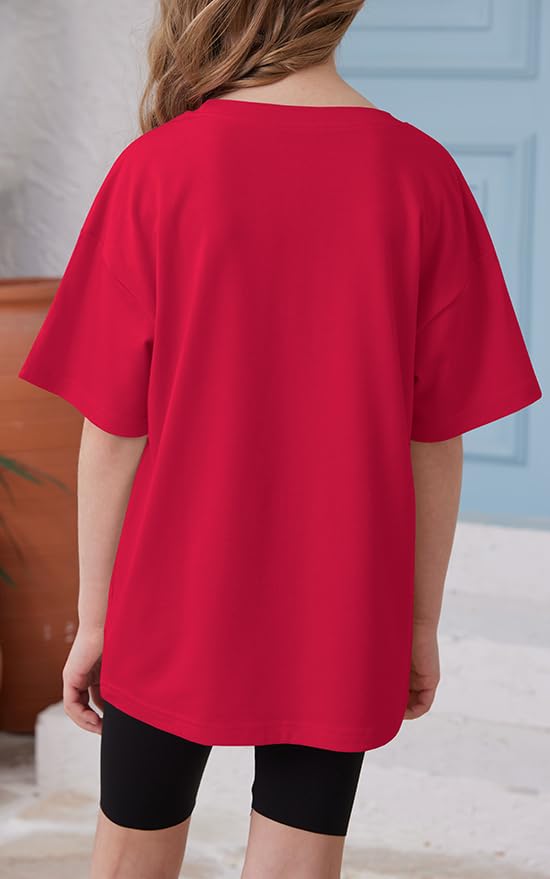 Image of ZDC Girls Short Sleeve T Shirts Kids Summer Oversized Tops Trendy Crewneck Basic Tees 5-14 Years