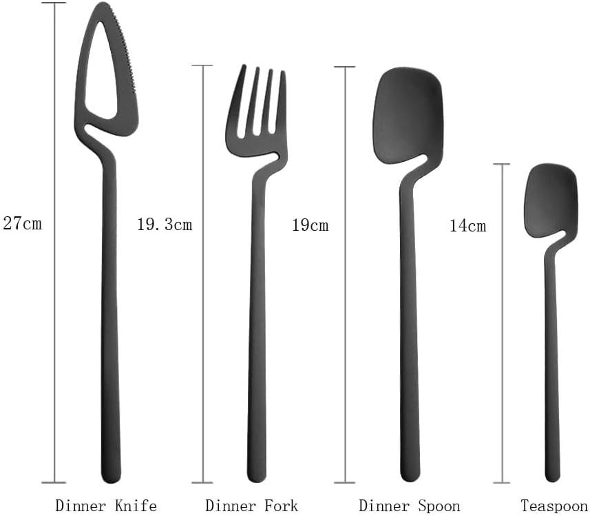 Silverware Flatware Set, 4/16/24/32/40/48pcs Creative Hanging Cup Tableware Black Stainless Steel Tableware Creative Hanging Cup Spoon(24 Piece set for 6)