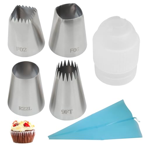 Kyuionty 4 Pcs XL Piping Tip Set R22L F06 9FT F02, Coupler Pastry Bag