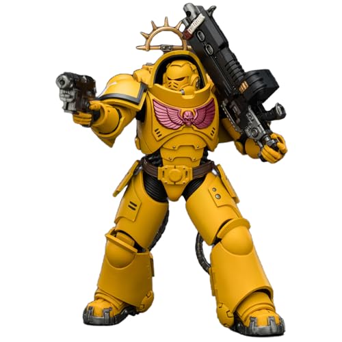 JOYTOY Imperial Fists Warhammer 40k 1/18 Figura de acción edición de juego Imperial Fists intercesor pesado con rifle de perno pesado y pistola de perno, regalos coleccionables, juguetes para niños