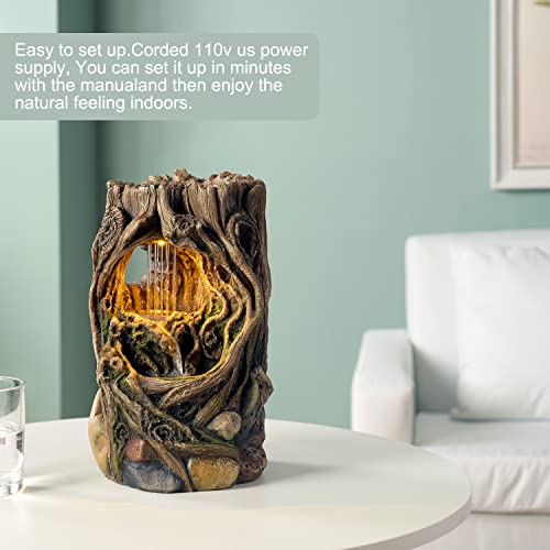 GOSSI Indoor Fountain Beautiful Stump Water Fountain Relaxation Raindrop Fountains Meditation Desk Fountain Artistic Waterfall Fountains Home/Office Decor(22013)