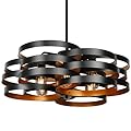 CNRATYE 6-Light Modern Farmhouse Chandeliers for Dining Room, Rustic Multiple Rings Pendant Lighting, Industrial Metal Round Chandelier for Kitchen Entryway, Black with Gold Interior