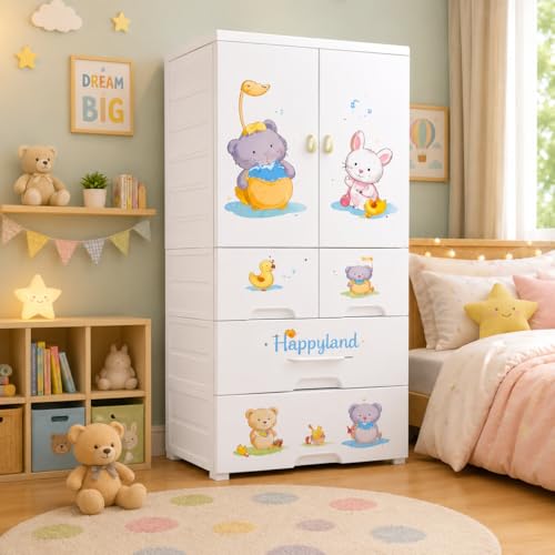 Image of LERIMO Multipurpose Stackable Plastic Cupboard Drawer for Clothes Storage, Almirah for Clothes, Foldable Wardrobe Cabinet Organizer for Office, Kitchen, Bathroom (Elephant-HSM17144, 4 - Layer)
