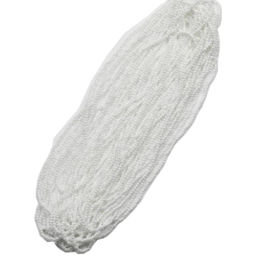 BALABEAD 11/0 Glass White Pearl Color Seed Beads Hanks (1 Hank 3 Meters) Total 3 String Hanks About 6000pcs, 9 Meters String Clear AB Seed Beads Strand Hanks (White Pearl)