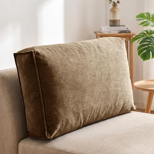 Almohada gruesa de apoyo lumbar para sofá, cómoda almohada de lectura con soporte de cintura, versátil almohada para mesita de noche y ventana de bahía, color camel, 70 x 45 x 12 cm