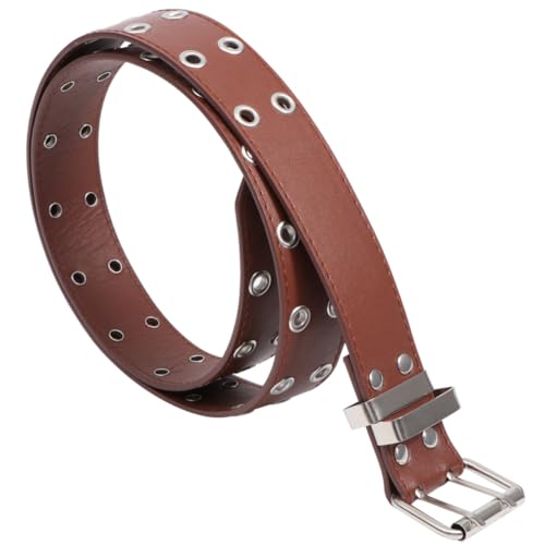 Punk Style Double Rows Holes Belt for Men Women Pu Material Simple Waist Belt for Jeans Pants Coffee Color Comfortable Fit Versatile Fashion Accessory