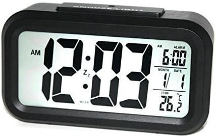 Gurgle Digital Alarm Clear Display Clock Featuring Date, Temperature Display, Snooze Button, Sensor Light and Night Light (Black)