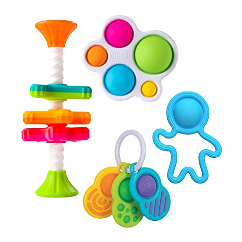 Fat Brain Diaper Bag Essentials, 4 Piece Dimpl Toys, Mini Spinny,...