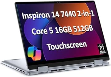 Dell Inspiron 14 7440 2-in-1 Laptop (14" FHD+ Touchscreen, Intel Core 5 120U (> i7-1355U), 16GB DDR5, 512GB SSD), for Designer, Creator, 10-Hr Long Battery Life, Backlit, Win 11 Pro w/ AI Copilot