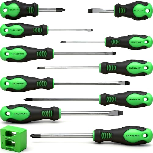 SWANLAKE 11PCS Screwdriver Set, Magnetic 5 Phillips and 5 Flat Head Tips for Fastening and Loosening Seized