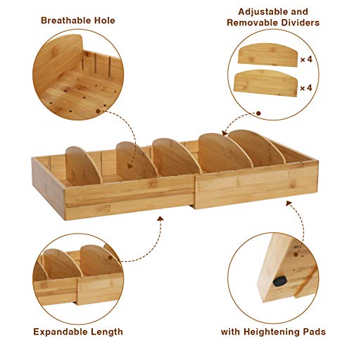 X-cosrack Expandable Bamboo Food Lid Rack with 8 Detachable Dividers, Food Container Covers Organizer for Drawers Cabinets Cupboards Pantry Shelves, Two Racks Part Can be Used Together or Separately by X-cosrack - Image 6