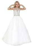 Y&C Girls Halter Crystal Floor Length Ruffled Ball Gown Beads Pageant dresses